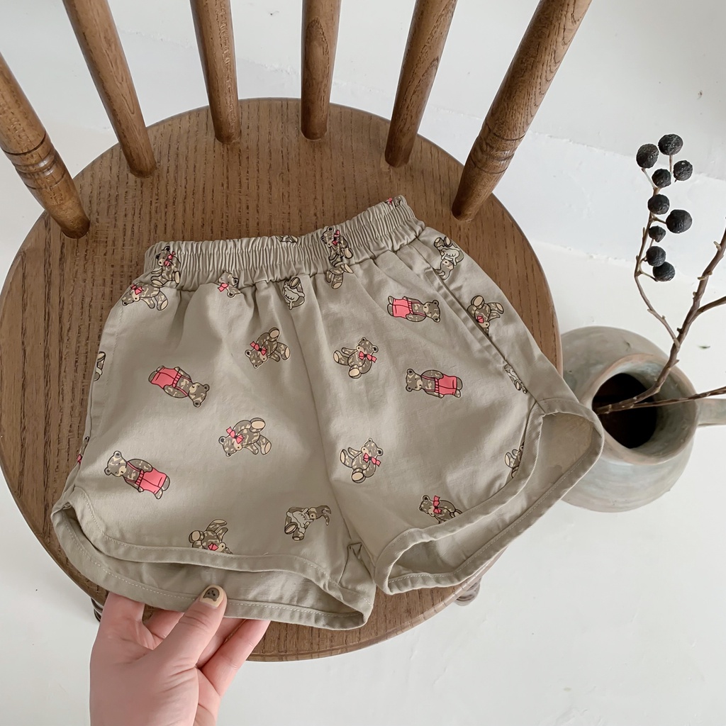 Quần Short Vải Cotton In Hoạt Hình Gấu Dễ Thương Thời Trang Mùa Hè Cho Bé Từ 1-5 Tuổi