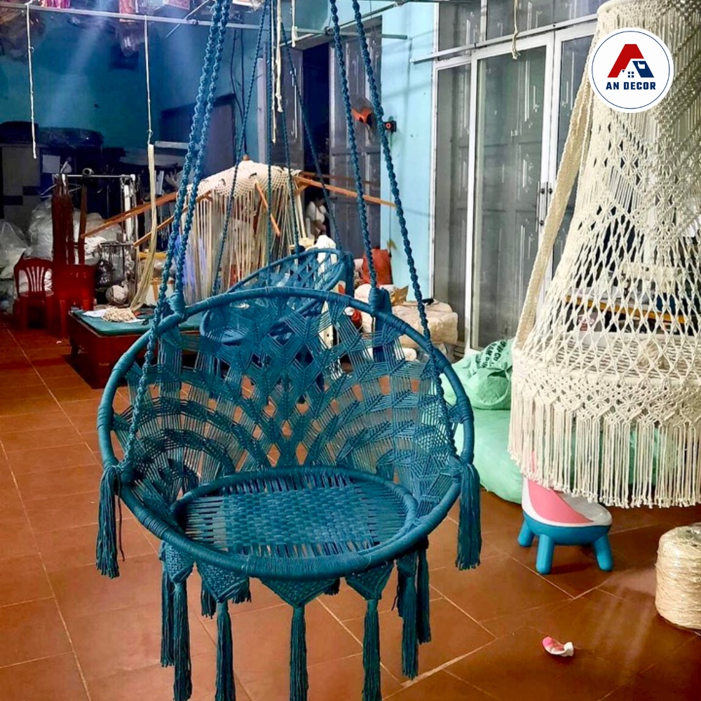 Ghế xích đu, ghế võng treo thư giãn Macrame đan kiểu xương cá, cực xinh, siêu chill, chịu tải 300kg, tặng móc chịu lực