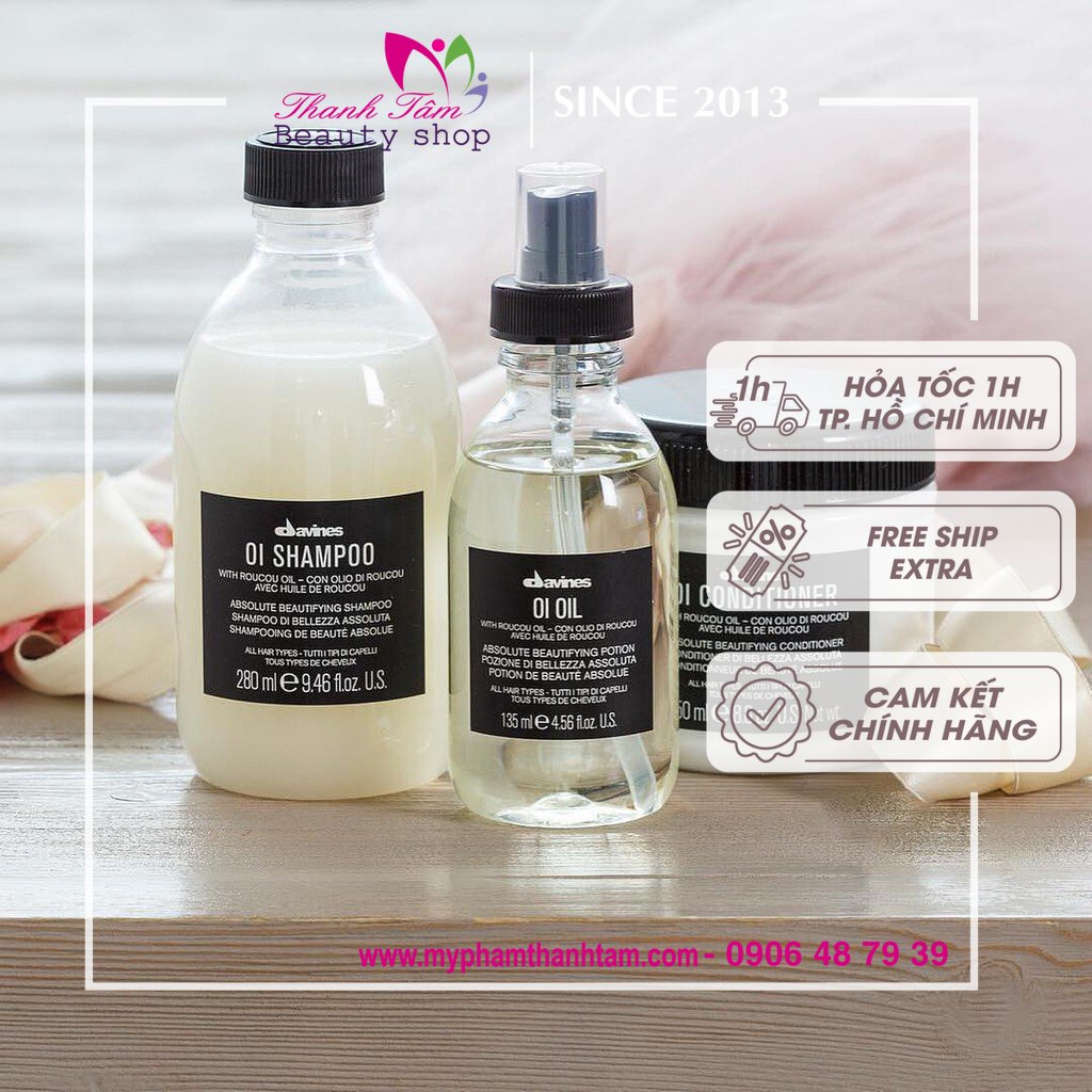 Combo dầu gội xả và tinh dầu dưỡng tóc bóng mượt hoàn mỹ Davines OI 280ml/250ml/50ml