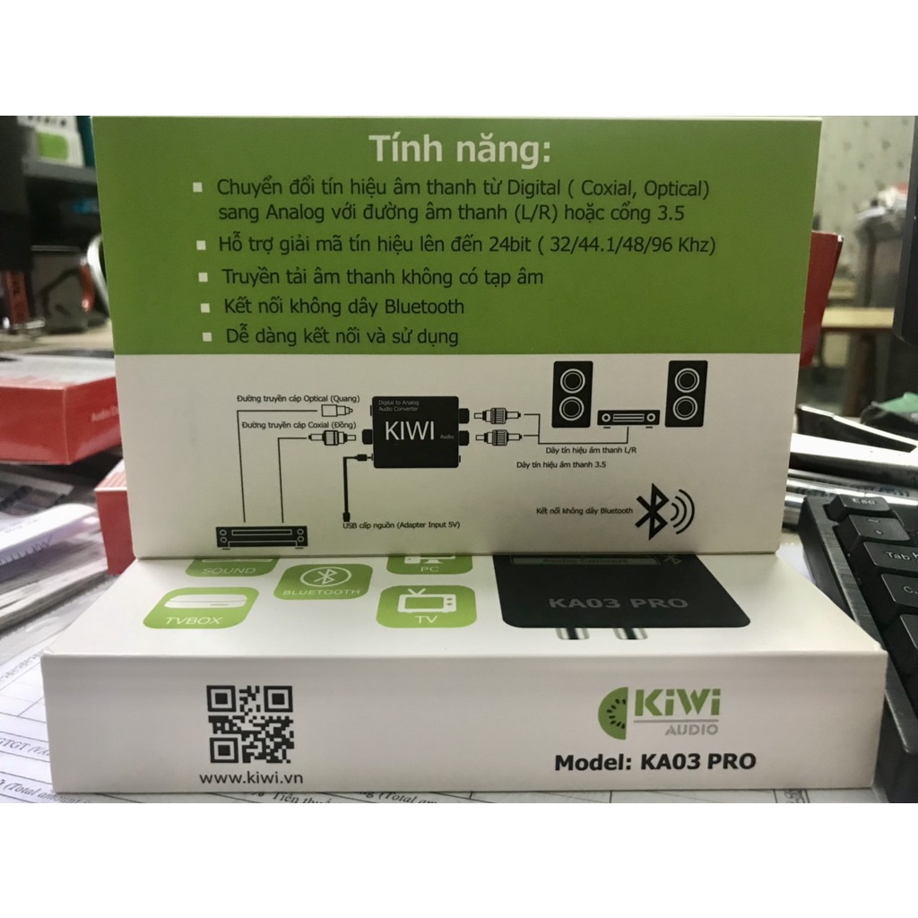 Bộ chuyển đổi âm thanh từ Optical sang Analog KIWI KA03 Pro hỗ trợ Bluetooth - Hàng chính Hãng