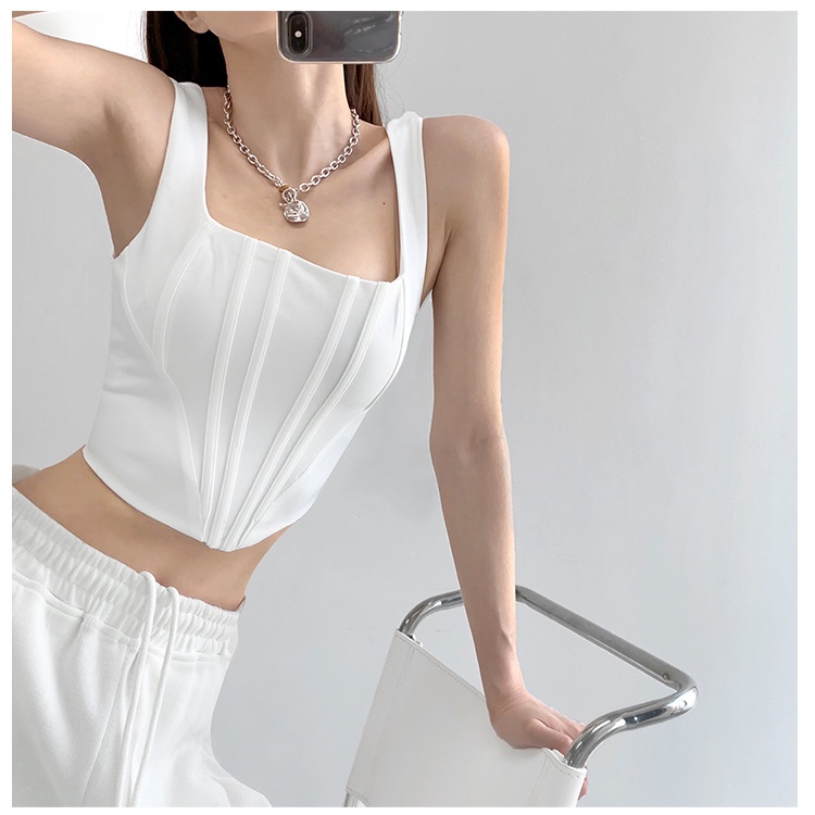 COZOKC Áo Không Tay Cổ Vuông Thiết Kế Bất Đối Xứng Thời Trang