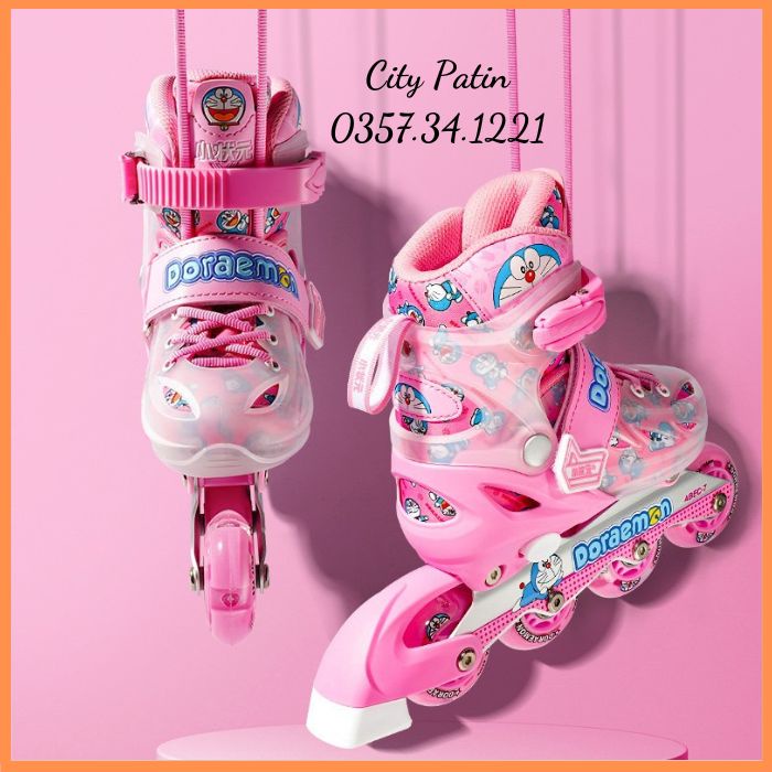 Giày trượt patin trẻ em, giày doraemon sáng đèn, Patin bánh bon mượt, Càng chắc chắn, đi êm chân, giày đi