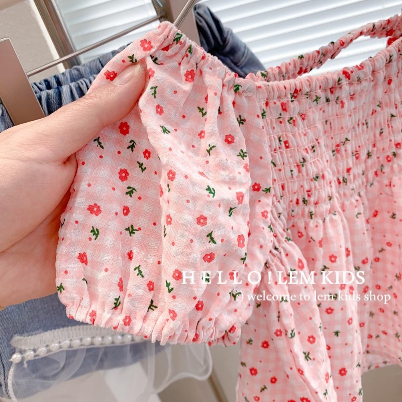 Áo Sơ Mi Ngắn Tay Cổ Vuông Họa Tiết Hoa Nhỏ Thời Trang Mùa Hè Hàn Quốc Mới Cho Nữ