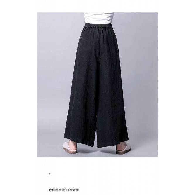 ICE Cotton and Linen Pants Draping Wide-Leg Pants Thin Cropped Large Swing Pants Skirt Elastic Waist Breathable Casual Withdrawal Cut Label Tail Order