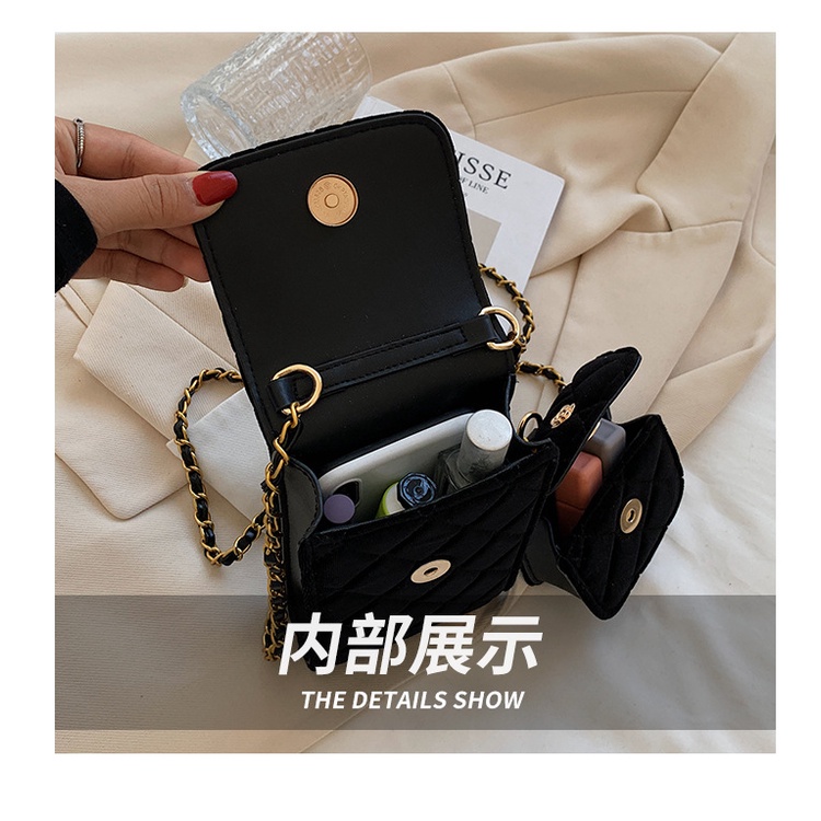 Túi Đeo Chéo Đựng Điện Thoại Bằng Nhung Họa Tiết Kẻ Ô Kim Cương Phối Dây Xích Thời Trang Năm 2023