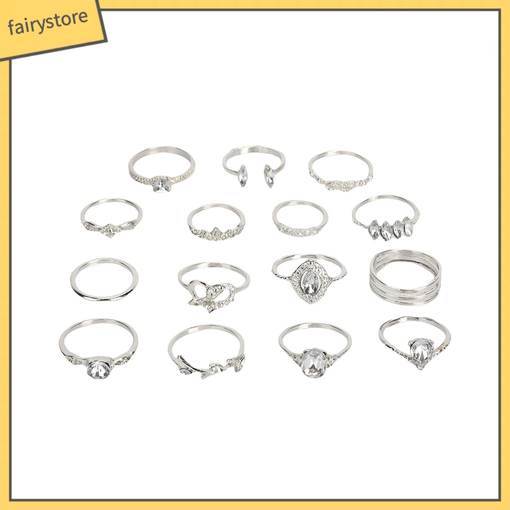 Bộ 15 Nhẫn Đính Đá Phong Cách Bohemian Dành Cho Nữ / 15 Món