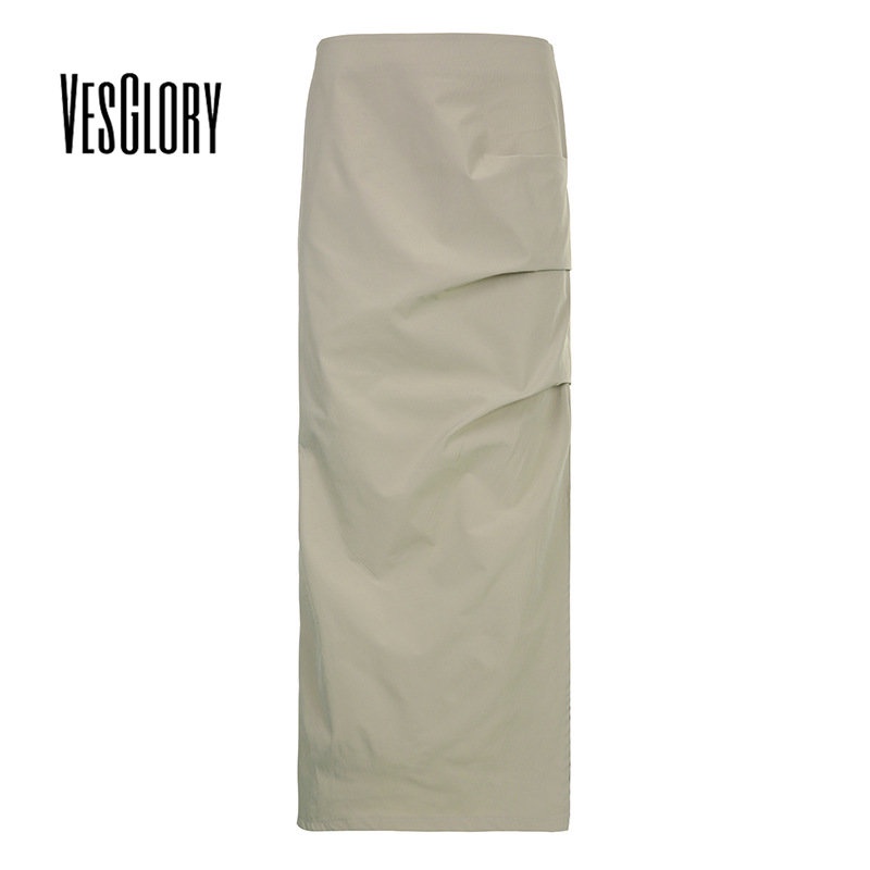 Chân váy VesGlory nửa người màu trơn xẻ tà đơn giản thời trang cho nữ