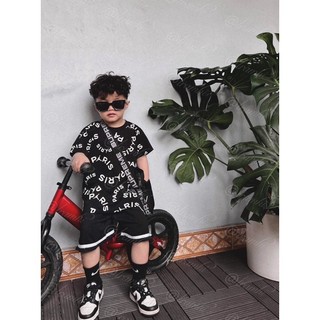 Bộ short Paris chữ đen bé trai