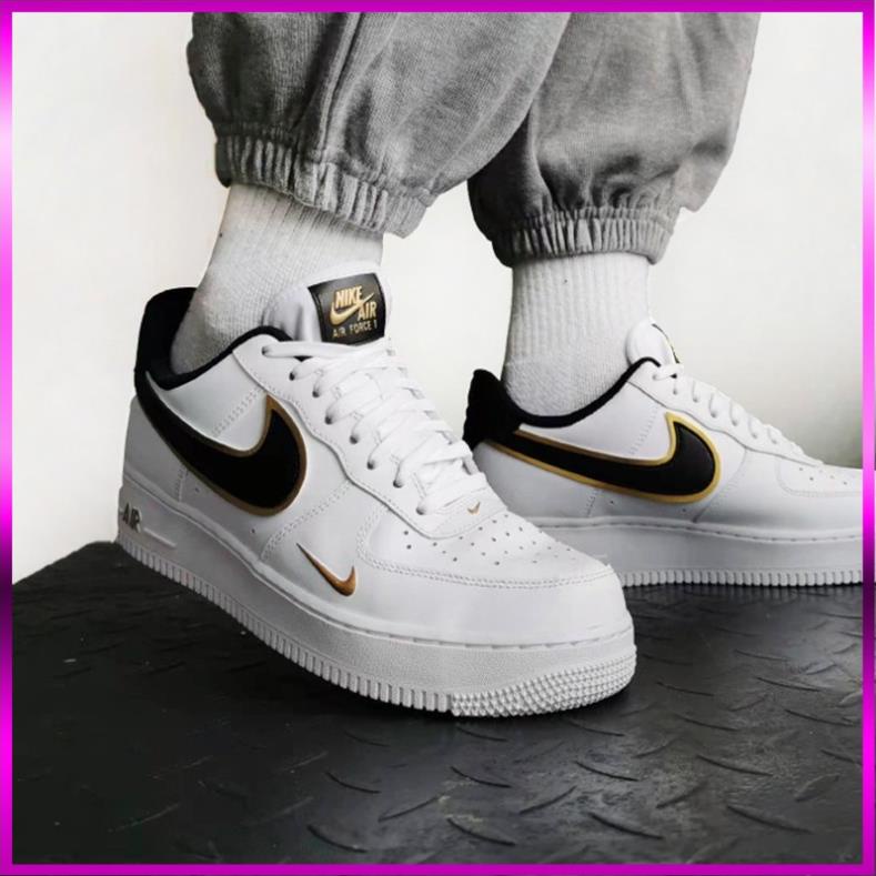 Giày sneaker Af1 force 1 nam nữ Trắng móc đen vệt vàng cổ thấp - Giày thể thao Black Gold nam nữ Full Box