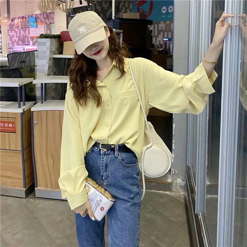 Áo sơ mi SUXI tay dài dáng rộng phong cách Hàn Quốc thời trang mùa xuân cho nữ