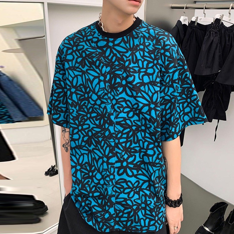 Áo INCERUN cổ tròn tay ngắn họa tiết hoa thời trang