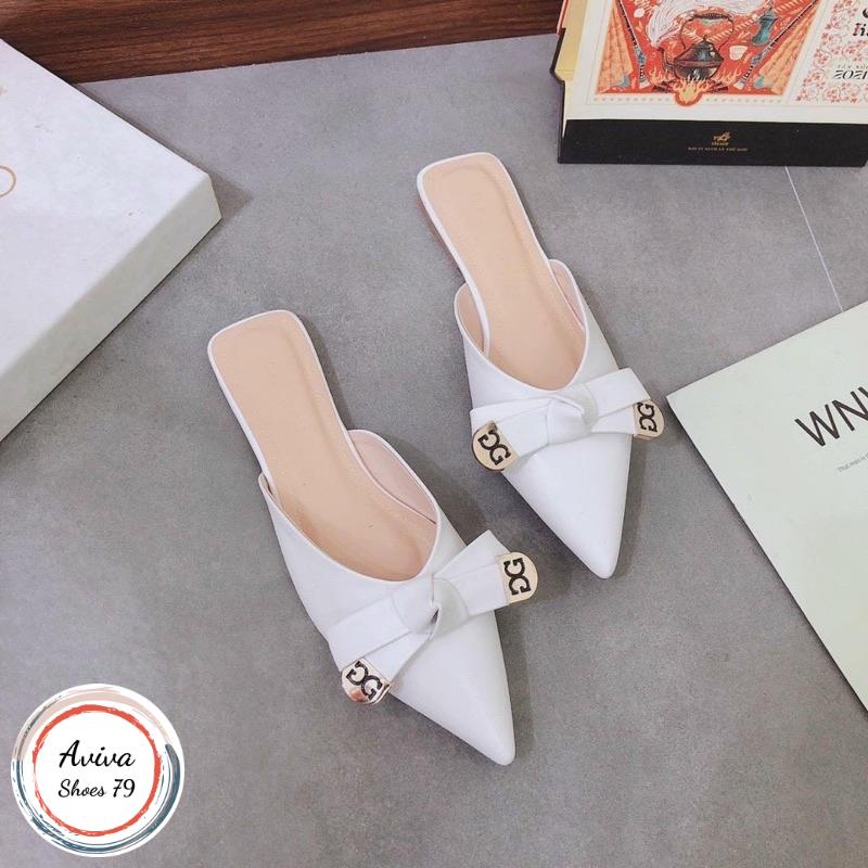 Giày sục bệt mũi nhọn khoá nơ GG h2stroe chất da xinh xắn siêu hót