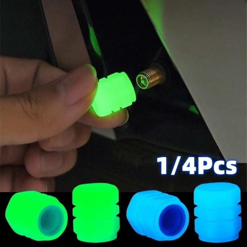 1 / 4 Nắp Van Bánh Xe Hơi / Xe Máy / Xe Đạp Màu Xanh Lá Dạ Quang Chống Nước / Bụi Bẩn Tiện Dụng