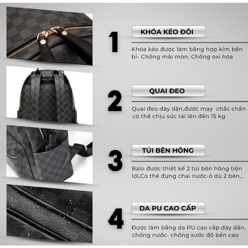 Balo lv caro Da PU Cao Cấp Thời Trang Nam Nữ chống thấm nước, độ bền cao, kiểu dáng trẻ trung