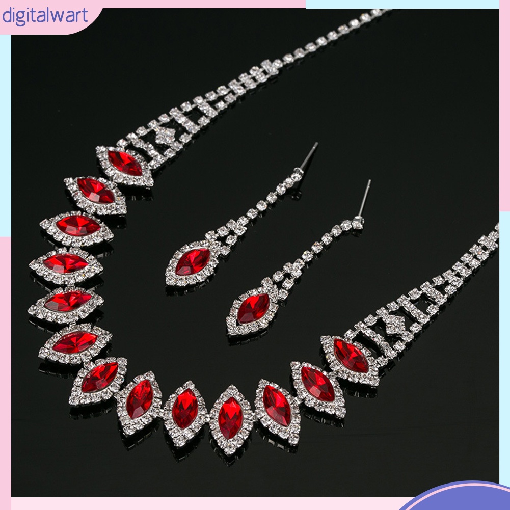 Bộ Vòng cổ + Bông Tai Đính Kim Cương Giả Hình Giọt Nước Cho Nữ