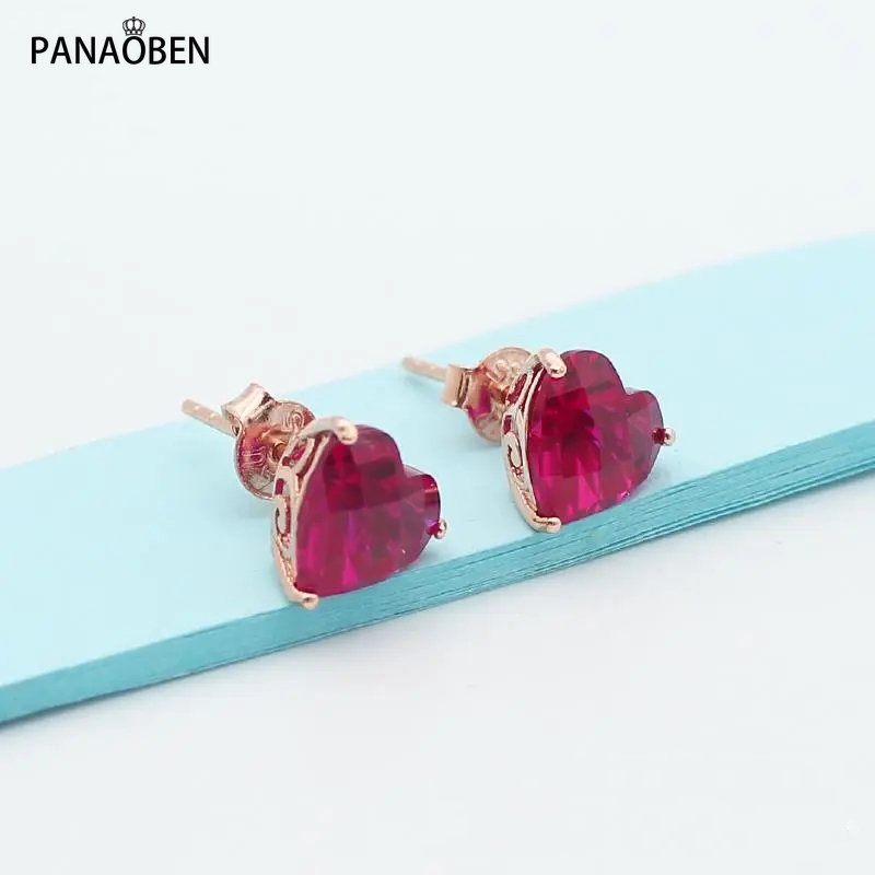 ⭐Bông Tai Mạ Vàng Hồng 14k Hình Trái Tim Đính Đá Sang Trọng 585