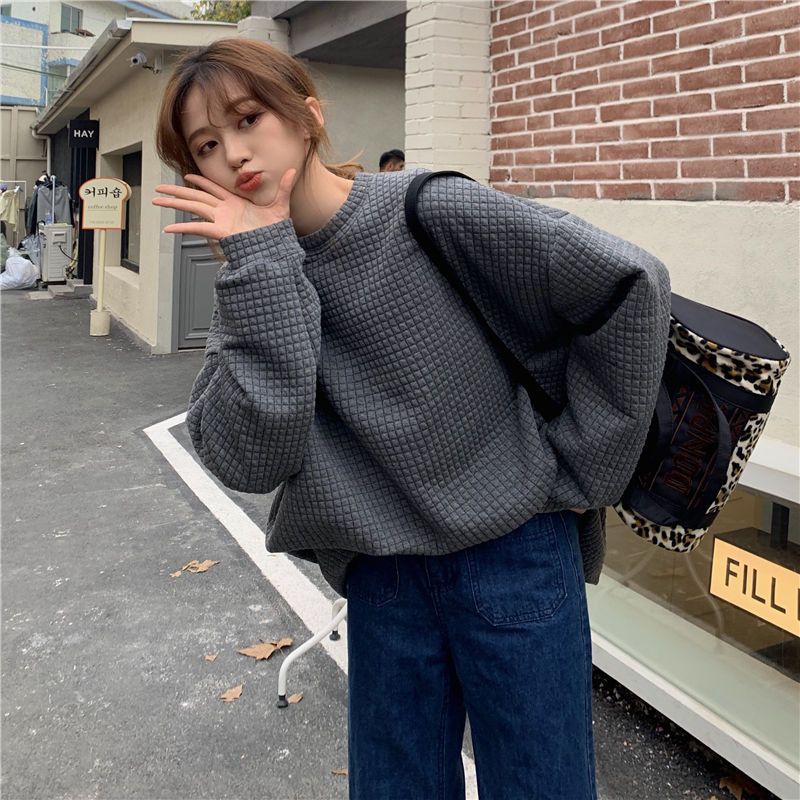 COZOK Áo sweater Tay Dài Dáng Rộng Thời Trang Vintage Hàn Quốc