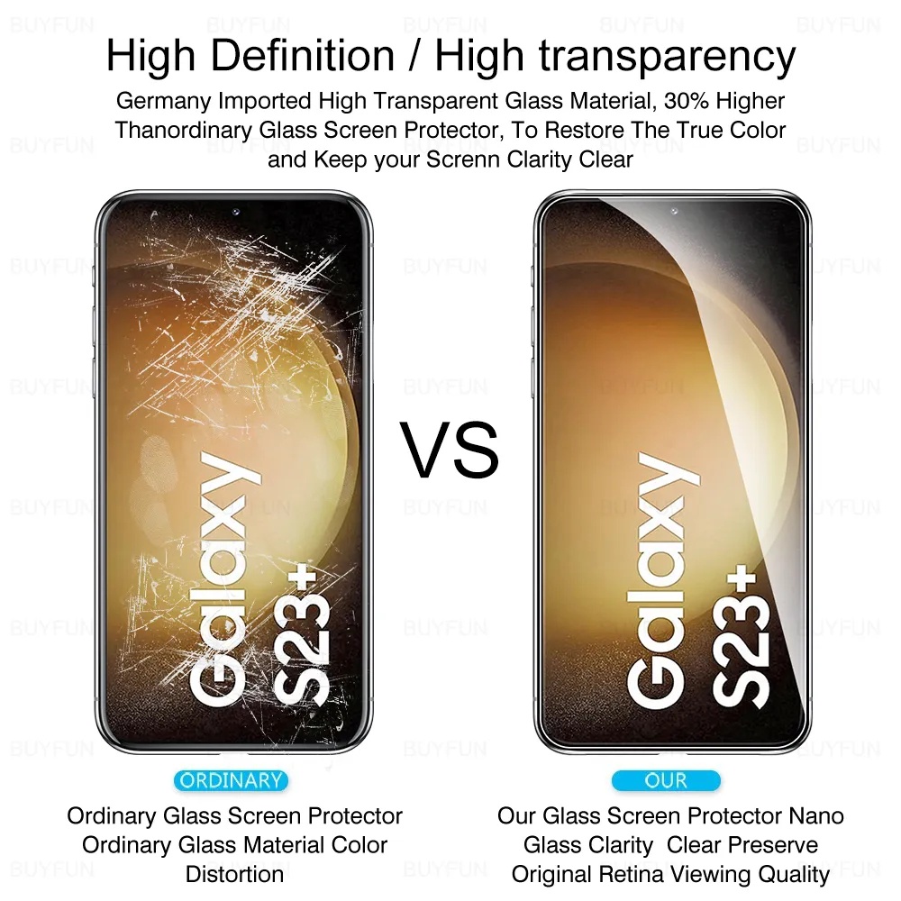 2in1 clear Tempered Glass screen film + camera lens Protector For Samsung galaxy S23 S22 Plus S21 FE