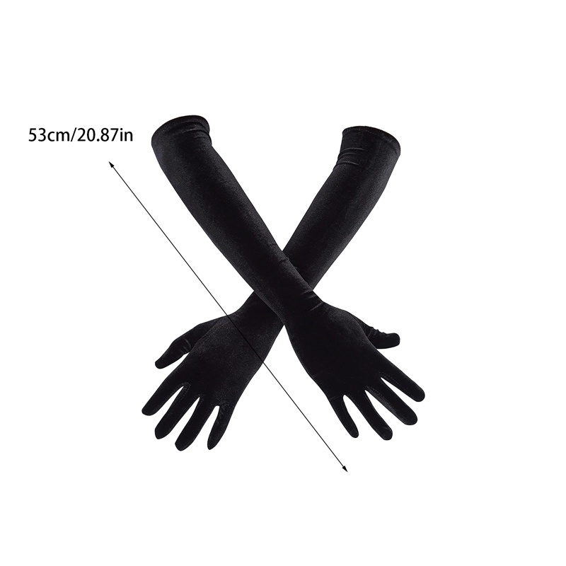 Ygt Găng Tay Nhung Dài 53CM Màu Đen Ấm Áp Co Giãn Phong Cách Retro Mùa Thu Đông Cho Nữ