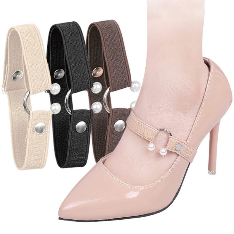 1 Cặp Dây Thắt Giày Cao Gót Co Giãn / Hình Chữ U Đính Ngọc Trai Không Cần Buộc