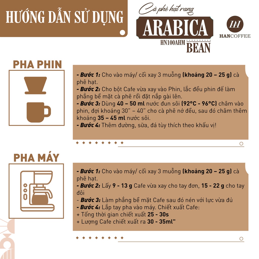 Cà Phê Pha Phin/Máy HANCOFFEE Arabica Túi 250g - HN100AHM