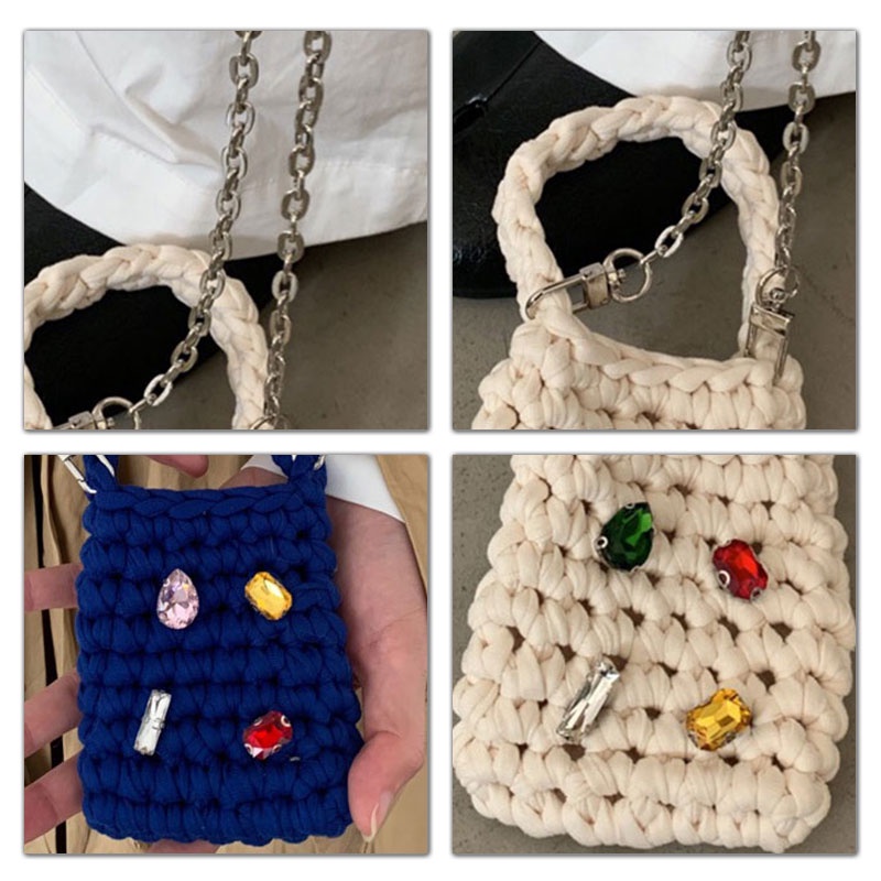 MISCHA Túi Đeo Chéo mini Màu Trơn Đính Đá Thời Trang Hàn Quốc