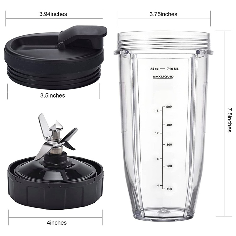 Cốc Xay Sinh Tố 24Oz Kèm 7 Lưỡi Dao Thay Thế Cho Nutri Ninja Auto IQ 24Oz