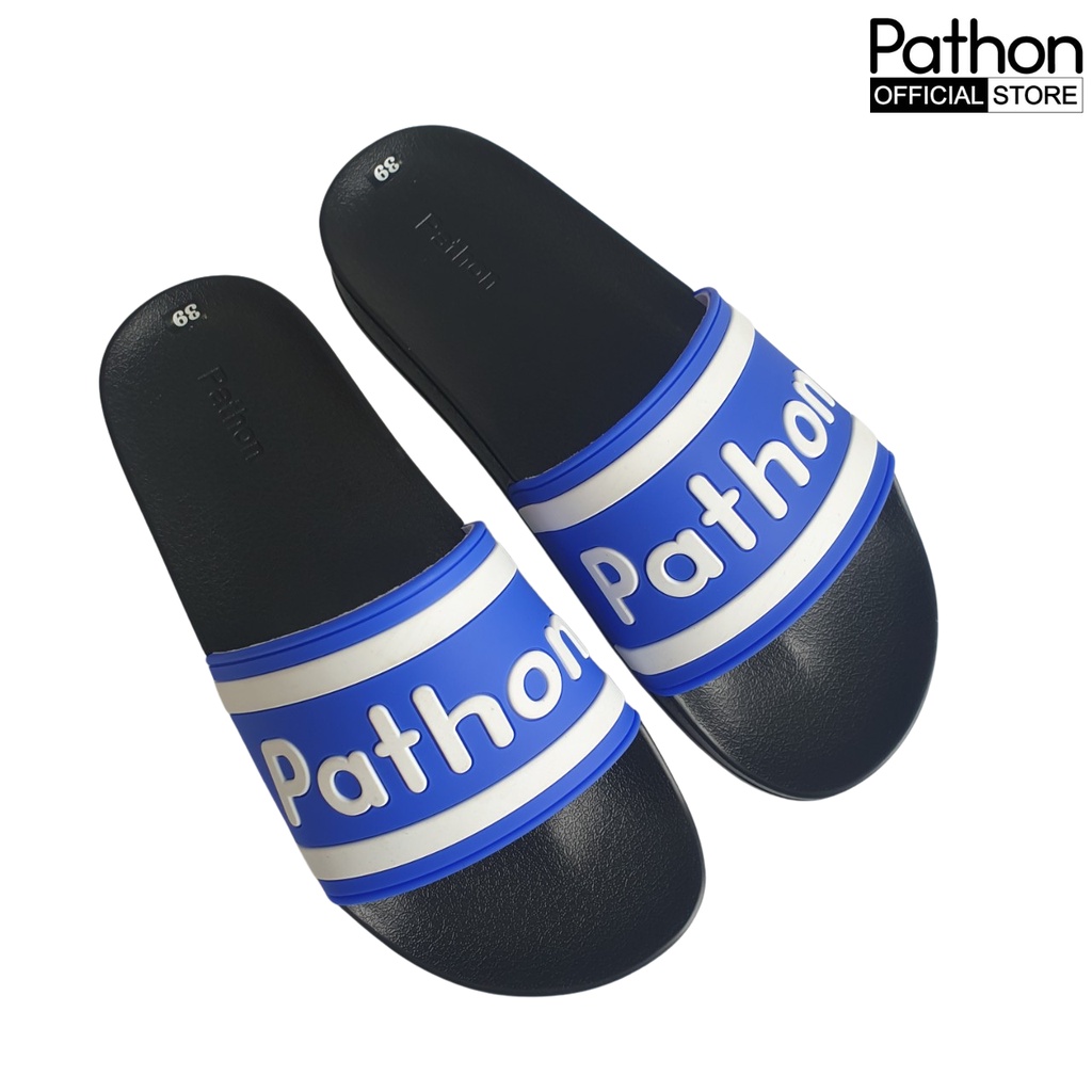 Dép nam nữ quai ngang slipper Pathon quai PVC và đế PU đen quai trắng xanh in chữ ngang Pathon SD101