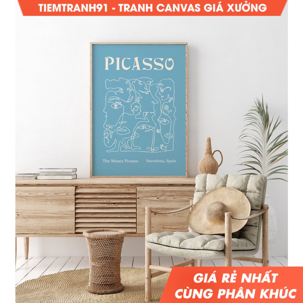 Tranh treo tường Picasso Line Drawing, Abstract Blue Picasso Wall Art ,Museum Exhibitio, Picasso Pos