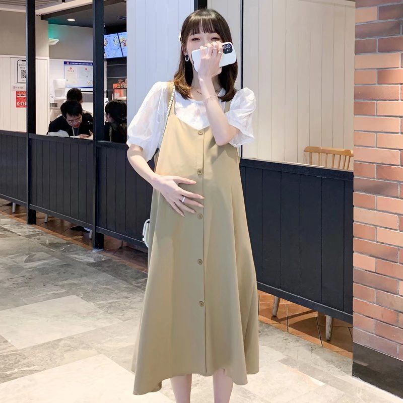 [Giao Ngay] Đầm Voan Hai Mảnh Dáng Rộng Che Bụng Mặc Ngoài Mùa Hè Kích Thước Lớn Cho Mẹ Bầu