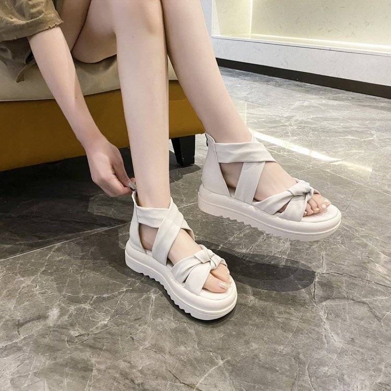 Dép bánh mì sandal quai tết có khoá sau độc lạ dễ đi 3cm