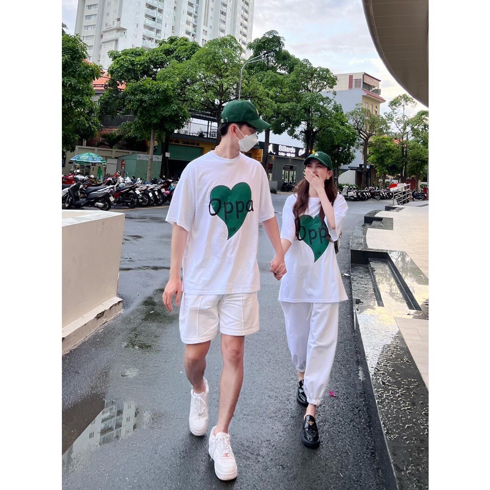 Áo thun unisex áo đôi in hình trái tim OPPA  cá tính dễ thương chất vải mềm mịn mát