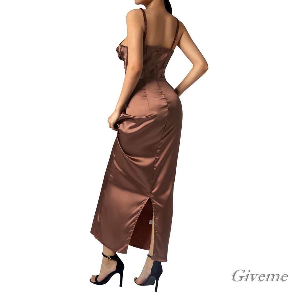 Đầm Hai Dây Dáng Dài Ôm Sát Màu Sắc Đơn Giản Cho Nữ