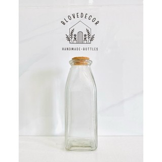 Chai thuỷ tinh vuông 350ml nút gỗ ép