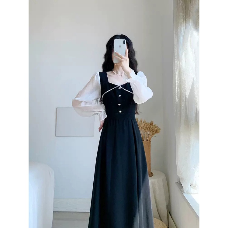 Váy 2 màu Đen Đỏ kiểu thời trang công sở, đi tiệc, đi chơi dáng xòe cổ bẻ cách điệu Deloga_official