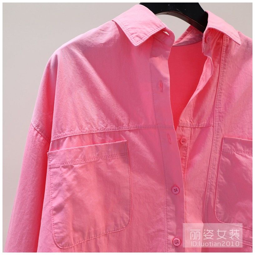 Áo Sơ Mi Cotton Dáng Rộng Phối Hai Túi Thêu Hoa Hồng 2023 2023
