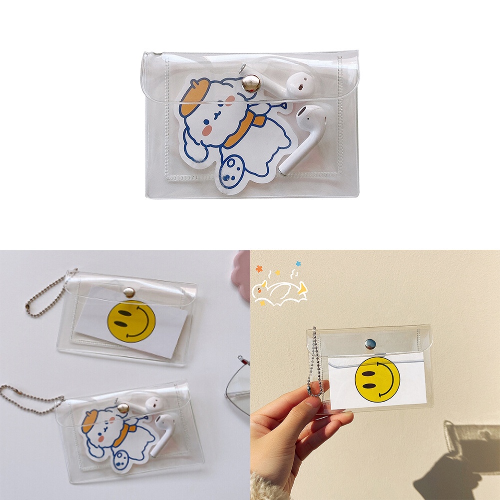 Túi Đựng Tiền Xu Mini Bằng PVC Trong Suốt Chống Nước Chống Rách Có Nút Gài Và Dây Xích JP5