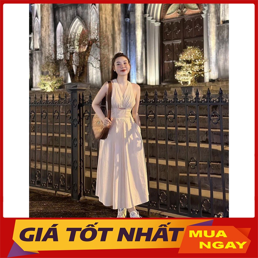 Đầm Thiết Kế Dáng Xoè Cổ Yếm Hở Lưng Hàng Quảng Châu V3072 - Yamy888
