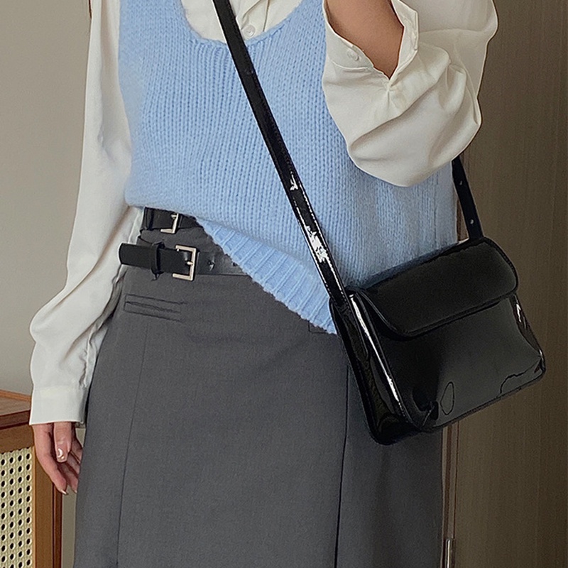 Túi Đeo Vai Hình Vuông Cỡ Nhỏ Bằng Da Bóng Màu Đỏ Phong Cách Cổ Điển Thời Trang Cho Nữ