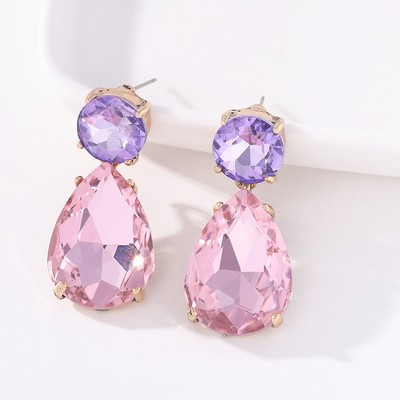 Khuyên tai Pinkdudu PD593 hợp kim kiểu giọt nước mặt kính khảm đá 7 màu đơn giản thời trang cho nữ