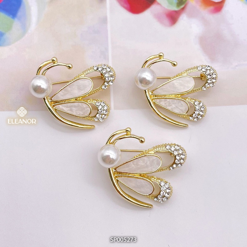 Ghim cài áo nữ Eleanor Accessories hình bướm đính đá ngọc trai nhân tạo phụ kiện trang sức độc đáo 5273