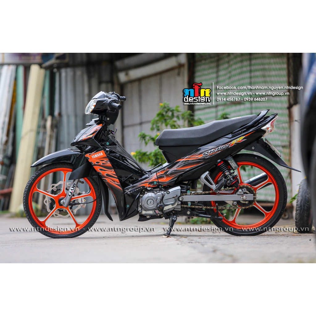 Tem rời mẫu Lửa cam cho Sirius xăng cơ đen bóng