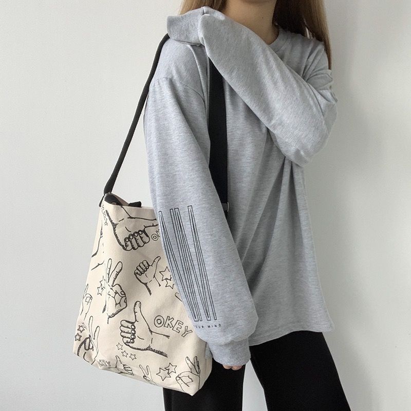 Túi Đeo Chéo Vải Canvas Phong Cách Hàn Quốc Dễ Thương Cho Nữ