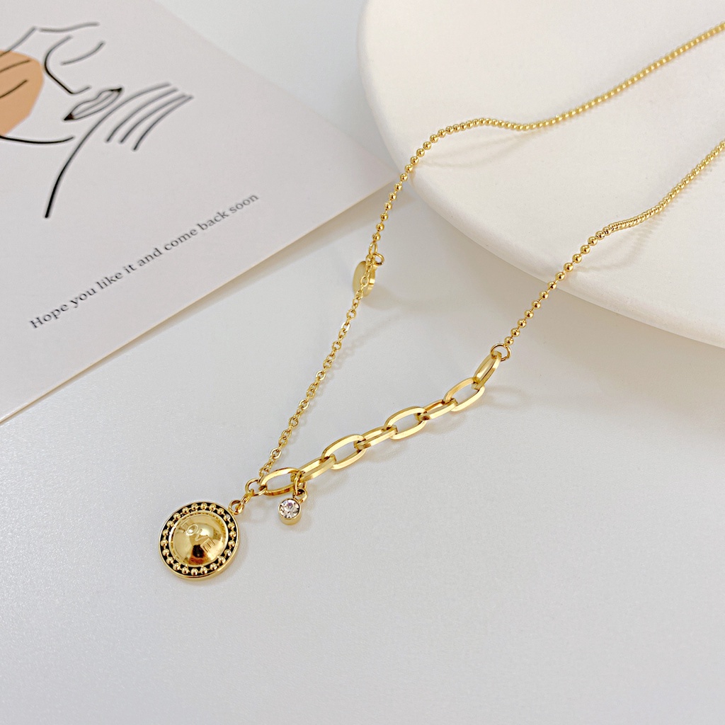 Vòng cổ Bằng Thép Titan Đính Hạt Đơn Giản Thời Trang Cho Nữ