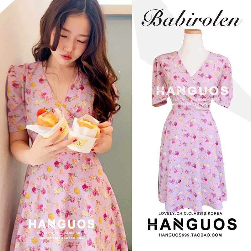 Váy hoa tay phồng dáng xòe ngắn Hàn Quốc Vintage (Order) có ảnh thật