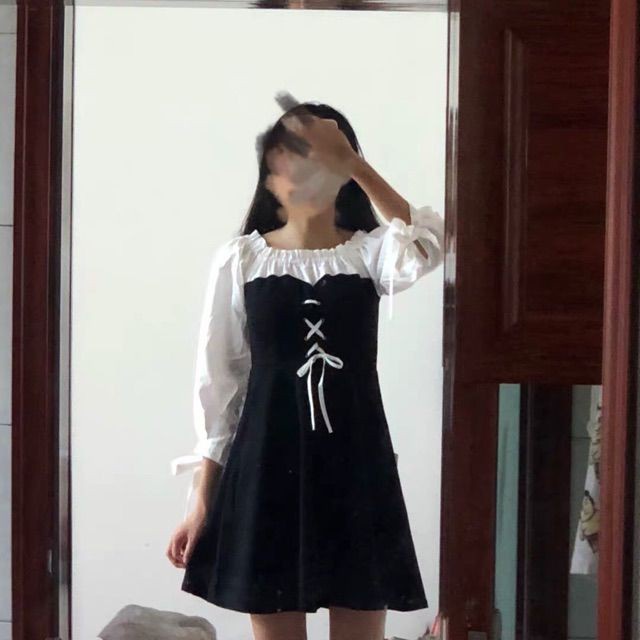 VÁY PHỐI KIỂU TIỂU THƯ DÀI TAY - Hàng Quảng Châu