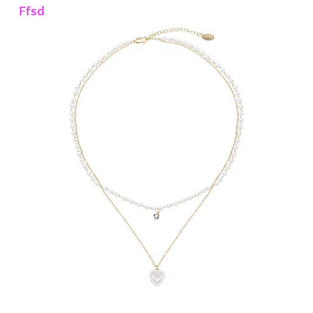 {Ffsd} Vòng Cổ Choker Hai Lớp Mặt Hình Trái Tim Đính Ngọc Trai Kpop Dễ Thương Thời Trang Mới Làm Quà Tặng Cho Bạn Gái