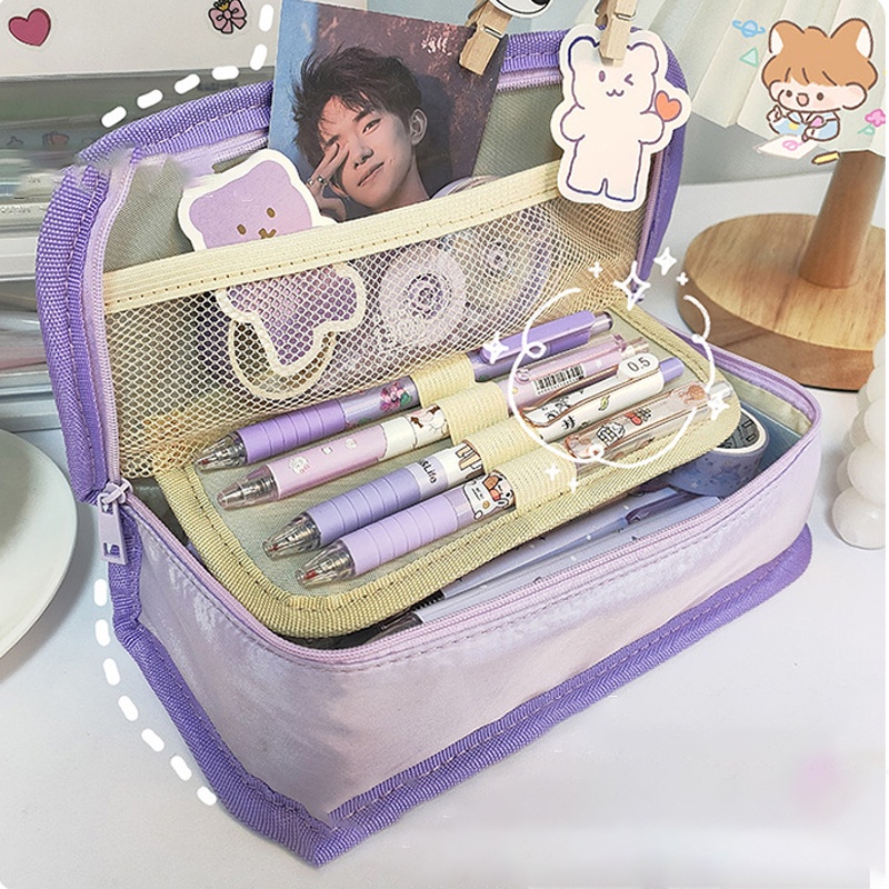 Hộp Đựng Bút Dạng Gập Hình Vuông Sức Chứa Lớn Họa Tiết Hoạt Hình Dễ Thương Cho Học Sinh