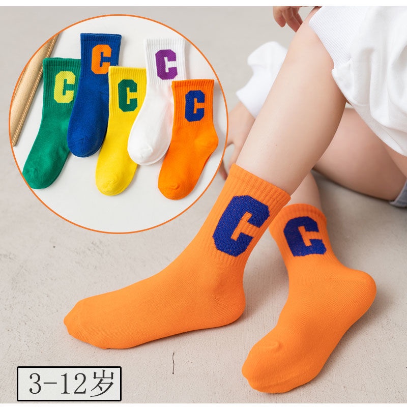 Tất trẻ em sét 5 đôi cổ cao Chữ C mix 5 màu cho bé từ 2 đến 12 tuổi