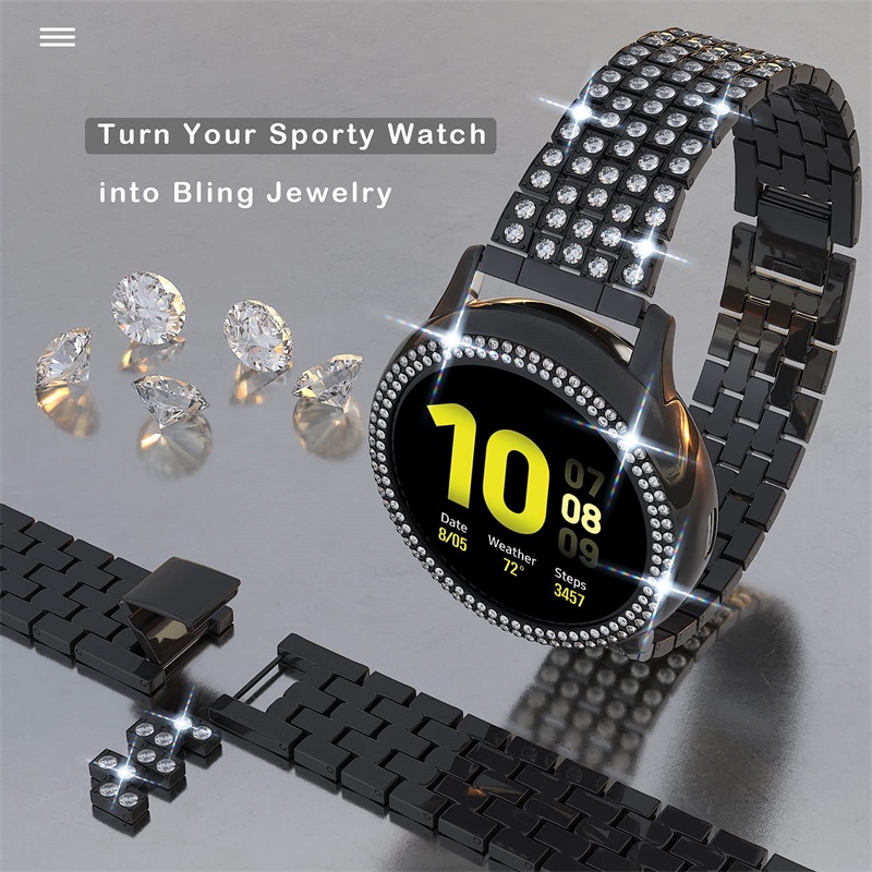 Dây Đeo Đồng Hồ Bằng Thép Không Gỉ Đính Kim Cương Giả Cho samsung galaxy watch active 2 40mm 44mm Ốp